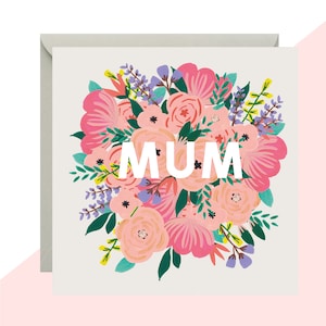 Carte florale 'Mum' - Carte d’anniversaire maman - Carte de fête des mères - Fini avec des cristaux fabriqués à la main