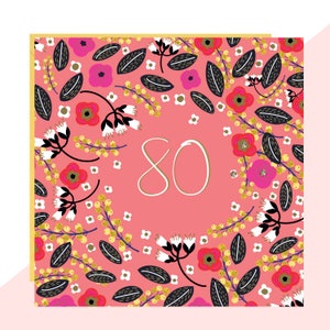Carte florale du 80e anniversaire - Fini avec des cristaux fabriqués à la main