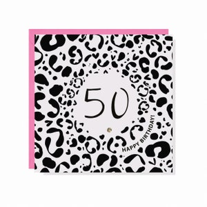 Leopard Print Age 50 Geburtstagskarte - Fertig mit Kristallen