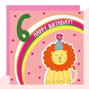 Tarjeta de 6º cumpleaños de Lion - Tarjeta de sexto cumpleaños - Lion Card - Tarjeta de cumpleaños para niños - Acabado con cristales hechos a mano