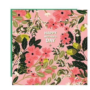 Happy Mother&#39;s Day Card - Floral Card - Mum Card - Mother&#39;s Day Card - Finished with Hand Crafted Crystals