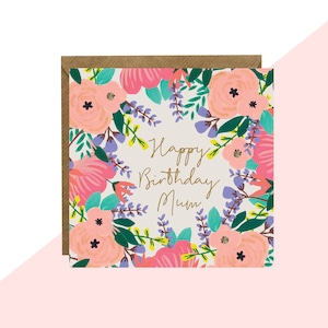 Lottie Simpson 'Happy Birthday Mum' Floral Mini Card - Carte d’anniversaire maman - Fini avec fini avec des cristaux fabriqués à la main