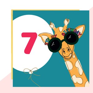Carte girafe du 7e anniversaire - Fini avec des cristaux fabriqués à la main