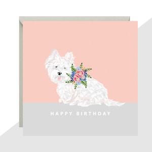 Westie 'Happy Birthday' Kaart - Afgewerkt met handgemaakte kristallen