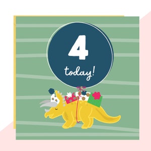 4th Birthday Dinosaur Card - Finished with Hand Crafted Crystals
