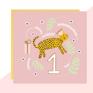 1. Geburtstag Leopard Karte - erste Geburtstagskarte - fertig mit handgefertigten Kristallen