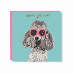 Cool Poodle Birthday Card - Dog Card - Poodle Card - Children's Birthday Card - Finished with crystals