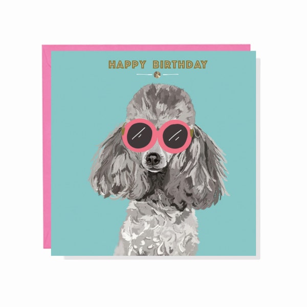 Cool Poodle Birthday Card - Dog Card - Poodle Card - Children's Birthday Card - Finished with crystals