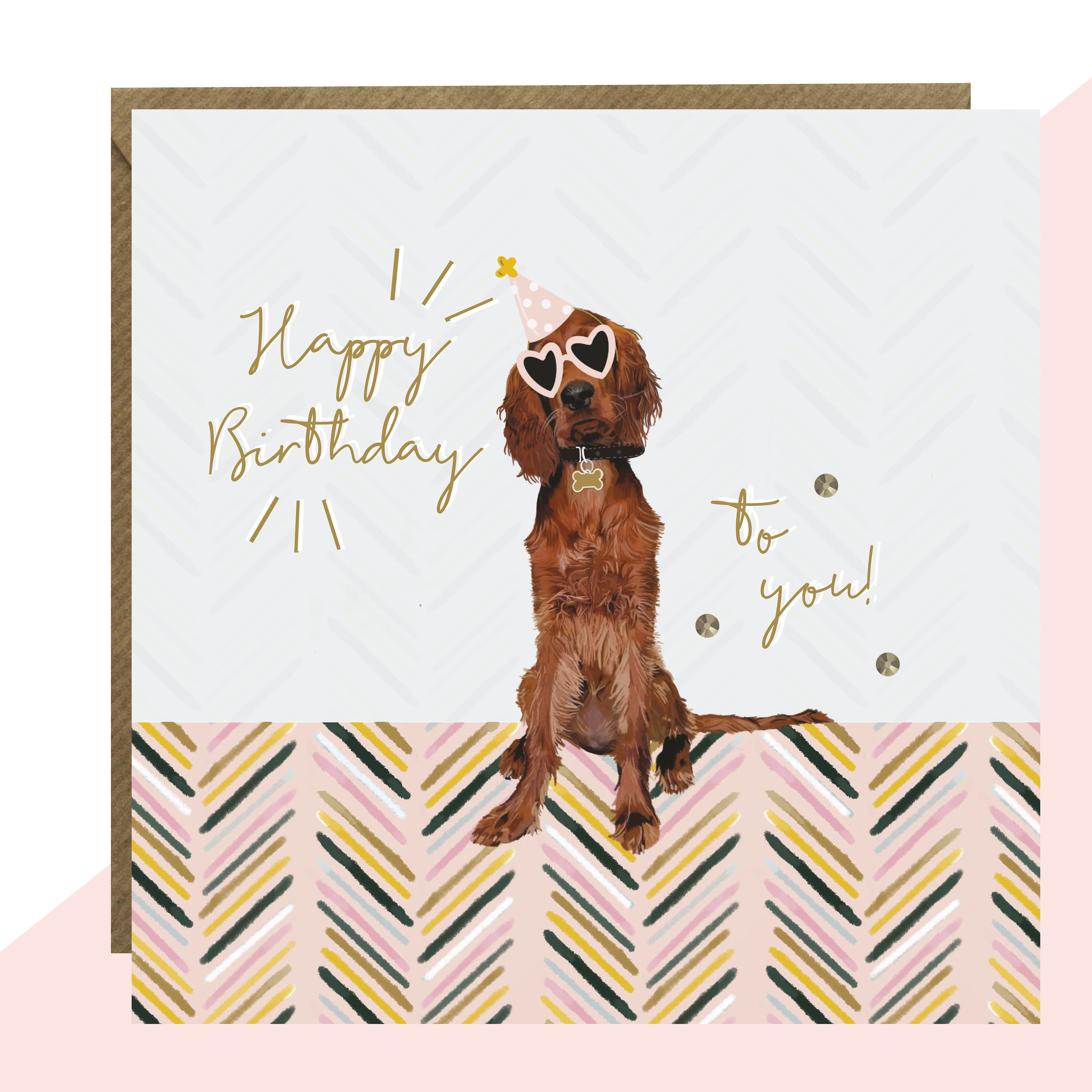 Irish Red Setter Birthday Card Finished With Hand Crafted Crystals
