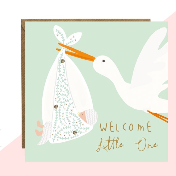 Storks and Floral “Welcome Little One” New Baby Card Storks and Floral “Welcome Little One” New Baby Card