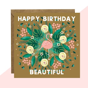 Cartão Flamingo Lottie Simpson 'Feliz Aniversário Lindo' - Cartão de Aniversário - Finalizado com Cristais Feitos à Mão