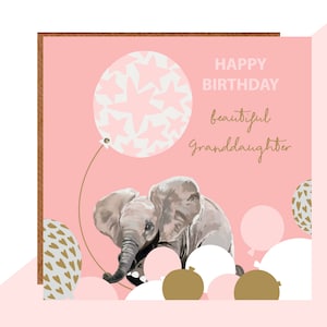 Carte d’anniversaire d’éléphant de petite-fille - carte de premier anniversaire de petite-fille - fini avec des cristaux fabriqués à la main