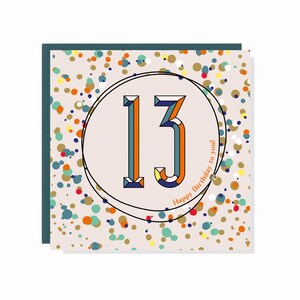 Tarjeta de cumpleaños de confeti + sprinkles para niños de 13 años - Acabado con cristales