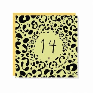 Leopard Print Age 14 Birthday Card - Acabado con cristales