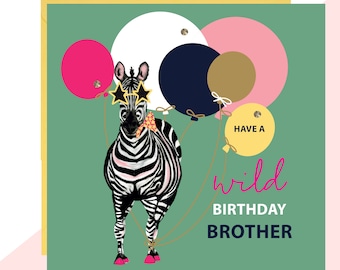 Brother Zebra Birthday Card - Finished with Hand Crafted Crystals