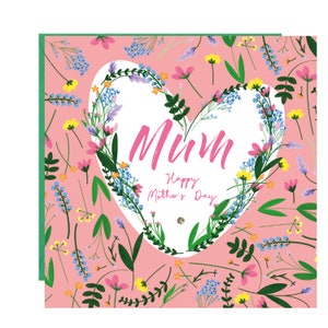 Mum Floral Card - Mum Card - Mum Mother&#39;s Day Card - Mother&#39;s Day Card - Finished with Hand Crafted Crystals
