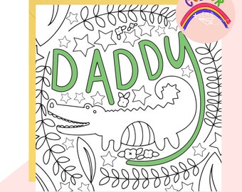 Lottie Simpson Colour + Send 'Daddy' Crocodile Card - Daddy Birthday Card - Colouring Card