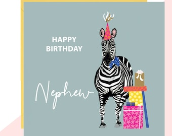 Nephew Zebra Birthday Card - Finished with Hand Crafted Crystals