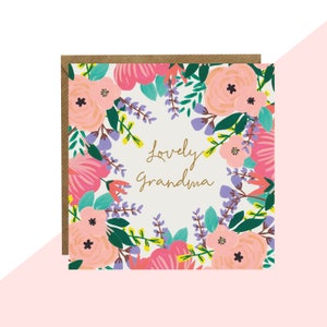 Lottie Simpson 'Lovely Oma' Floral Mini Karte - Oma Geburtstagskarte - fertig mit handgefertigten Kristallen