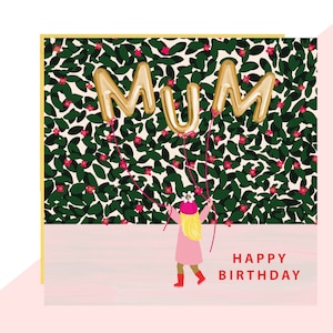 MUM Balloon Birthday Card - Mum Birthday Card - Afgewerkt met handgemaakte kristallen