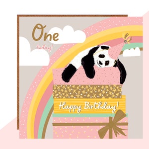 Cartão Panda de 1º aniversário - finalizado com cristais feitos à mão