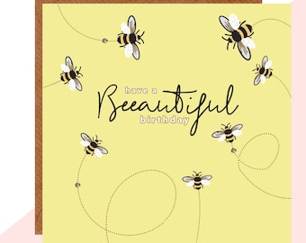 Beeautiful Birthday Card - Bee Birthday Card - Finished with Hand Crafted Crystals