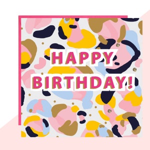 Happy Birthday! Leopard Print Bold Card - Finished with Hand Crafted Crystals