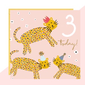 3 ¡Hoy! Tarjeta de cumpleaños leopardos - 3ª tarjeta de cumpleaños - terminado con cristales hechos a mano