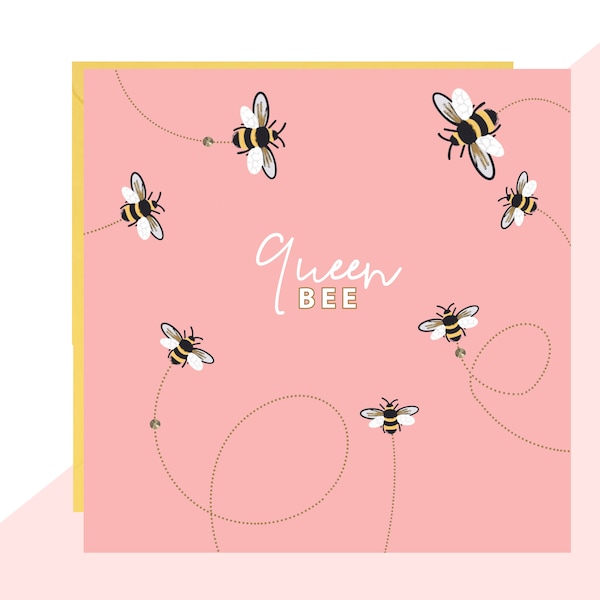 Queen Bee Card - Bee Birthday Card - Mother's Day Card - Just Because Card - Card for Her - Sister - Friend - Hand Crafted Crystals