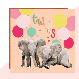Twins Elephant New Baby Card - New Baby Twins - Twins - Afgewerkt met handgemaakte kristallen