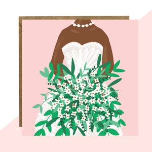 Carte de mariage de mariée et de bouquet - carte de jour de mariage - fini avec les cristaux fabriqués à la main