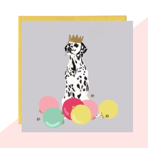 Party Dalmatian Card - Dalmatian Birthday Card - Finished with Hand Crafted Crystals