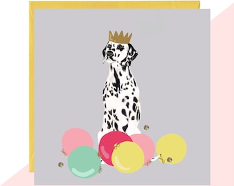 Party Dalmatian Card - Dalmatian Birthday Card - Finished with Hand Crafted Crystals