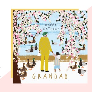 Grandad, Feeding the Ducks Birthday Card - Grandad Birthday Card - Finished with Hand Crafted Crystals