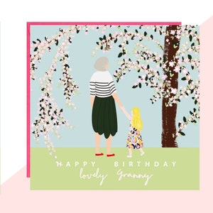 Blossom 'Happy Birthday Grandma' Card - Tarjeta de cumpleaños de la abuela - Terminado con cristales hechos a mano