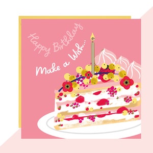 Carte d’anniversaire de gâteau Lottie Simpson 'Make a Wish' - Carte d’anniversaire d’ami - Fini avec des cristaux artisanaux