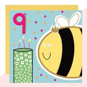 Carte de 9e anniversaire d’abeille - Carte de neuvième anniversaire - Carte d’abeille - Carte d’anniversaire pour enfants - Fini avec des cristaux fabriqués à la main
