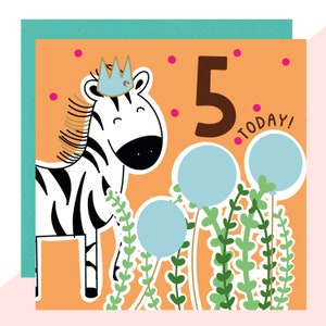 Zebra 5th Birthday Card - Fifth Birthday Card - Children's Birthday Card - Rifinito con cristalli fatti a mano