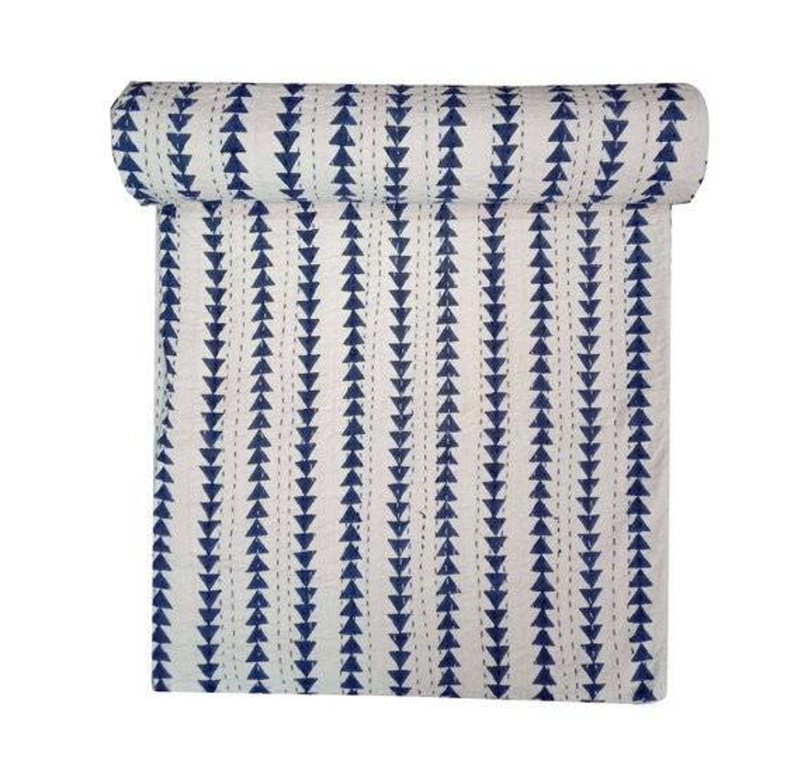 Indian Handmade Kantha Bedspread Handblock Print Kantha Quilt Etsy