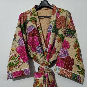 Kantha Work Indian Handmade Kimono Robes Japanese Kimono Bridesman Robes Kimono Cardigan Beach Wear Cotton Robe Floral Kimono Christmas Gift