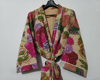 Kantha Work Indian Handmade Kimono Robes Japanese Kimono Bridesman Robes Kimono Cardigan Beach Wear Cotton Robe Floral Kimono Christmas Gift
