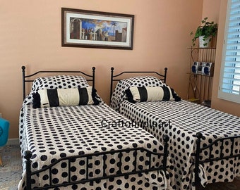 Trapunta Kantha matrimoniale cucita a mano, copriletto in cotone boho