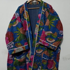 Kantha Work Indian Handmade Kimono Robes Japanese Kimono Bridesman Robes Kimono Cardigan Beach Wear Cotton Robe Floral Kimono Robe Night