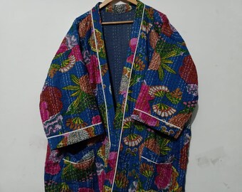 Kantha Work Indian Handmade Kimono Robes Japanese Kimono Bridesman Robes Kimono Cardigan Beach Wear Cotton Robe Floral Kimono Robe Night