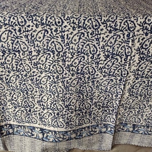 Decorative Beautiful Indian Handblock kantha Quilt, Bedspread,Perfect Bed Matching Throw, Queen size Quilt, Cotton Bedcover, Queen Quilt