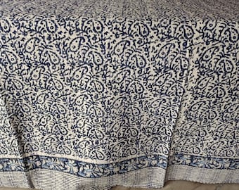 Decorative Beautiful Indian Handblock kantha Quilt, Bedspread,Perfect Bed Matching Throw, Queen size Quilt, Cotton Bedcover, Queen Quilt