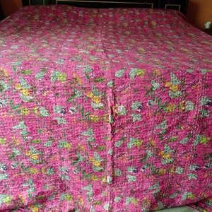 Wedding special Floral Print beautifully indian handmade kantha quilt kantha bedspread blanket size-queen