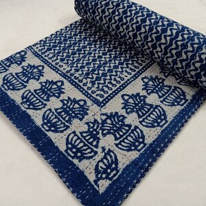 Indigo Quilt,Best Selling Decorative Indian Blanket Indigo Kantha Quilt Blue Kantha Bedspread,Kantha Quilt,Bohemian Kantha,Queen Size Quilt,
