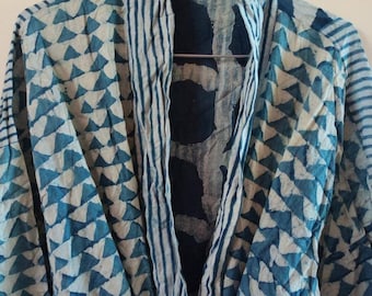Blue indigo Kimono robe, Indian cotton kimono bath robe cover up, Japan kimono night dress, women's clothing Crossover, Night Gown,Kimono