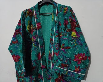 Kantha Work Indian Cotton Robe Bridesmaid Robes Japanese Robes Kimono Cardigan Beach Wear Cotton Robe Floral Kimono Winter Season Useable
